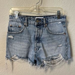 Zara High Waisted Denim Jean Shorts Chewed Raw Hem Size 6